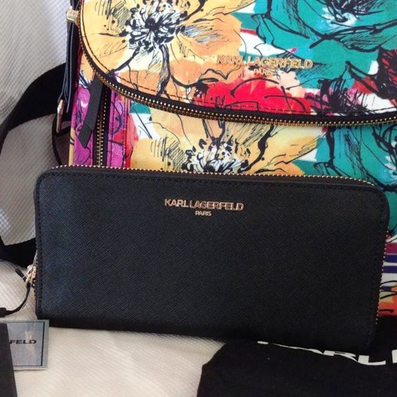 Karl Lagerfeld Double Bundle w/Cara Nylon Floral Print Messenger and Wallet NWT - Picture 2 of 14